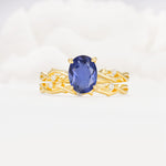 Nature-Inspired Oval Cut Tanzanite Engagement Ring Set with Twig Accents - Yellow-Gold