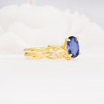 Nature-Inspired Oval Cut Tanzanite Engagement Ring Set with Twig Accents - White-Gold