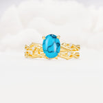 Nature-Inspired Oval Cut Turquoise Engagement Ring Set with Twig Accents - Yellow-Gold