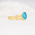 Nature-Inspired Oval Cut Turquoise Engagement Ring Set with Twig Accents - White-Gold