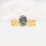 Nature-Inspired Oval Cut Black Rutilated Quartz Engagement Ring Set with Twig Accents - Yellow-Gold