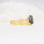 Nature-Inspired Oval Cut Black Rutilated Quartz Engagement Ring Set with Twig Accents - White-Gold