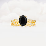 Nature-Inspired Oval Cut Black Onyx Engagement Ring Set with Twig Accents - Yellow-Gold