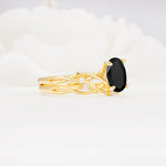 Nature-Inspired Oval Cut Black Onyx Engagement Ring Set with Twig Accents - White-Gold