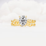 Nature-Inspired Oval Cut Lab Diamond Engagement Ring Set with Twig Accents - Yellow-Gold