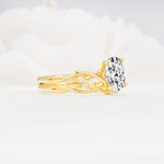 Nature-Inspired Oval Cut Lab Diamond Engagement Ring Set with Twig Accents - White-Gold