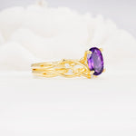 Nature-Inspired Oval Cut Amethyst Engagement Ring Set with Twig Accents - White-Gold