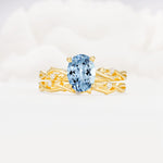 Nature-Inspired Oval Cut Aquamarine Engagement Ring Set with Twig Accents - Yellow-Gold
