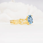 Nature-Inspired Oval Cut Aquamarine Engagement Ring Set with Twig Accents - White-Gold