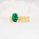 Nature-Inspired Oval Cut Emerald Engagement Ring Set with Twig Accents - Rose-Gold