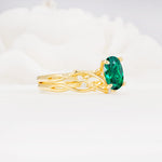 Nature-Inspired Oval Cut Emerald Engagement Ring Set with Twig Accents - White-Gold