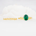 Nature-Inspired Oval Cut Emerald Engagement Ring Set with Twig Accents - Additional view