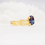 Nature-Inspired Oval Cut Alexandrite Engagement Ring Set with Twig Accents - White-Gold