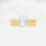 Nature-Inspired Oval Cut Moonstone Engagement Ring Set with Twig Accents - Yellow-Gold