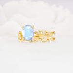 Nature-Inspired Oval Cut Moonstone Engagement Ring Set with Twig Accents - Rose-Gold