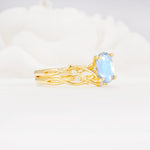 Nature-Inspired Oval Cut Moonstone Engagement Ring Set with Twig Accents - White-Gold