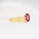 Nature-Inspired Oval Cut Ruby Engagement Ring Set with Twig Accents - White-Gold