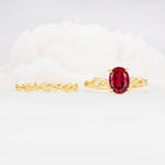 Nature-Inspired Oval Cut Ruby Engagement Ring Set with Twig Accents - Additional view