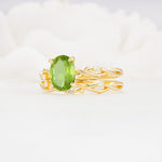 Nature-Inspired Oval Cut Peridot Engagement Ring Set with Twig Accents - Rose-Gold