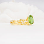 Nature-Inspired Oval Cut Peridot Engagement Ring Set with Twig Accents - White-Gold