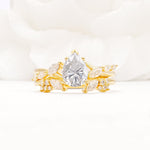 Nature-Inspired Pear Cut Moissanite Engagement Ring Set with Marquise Leaf - Yellow-Gold