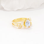 Nature-Inspired Pear Cut Moissanite Engagement Ring Set with Marquise Leaf - Rose-Gold