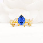Nature-Inspired Pear Cut Sapphire Engagement Ring Set with Marquise Leaf - Yellow-Gold
