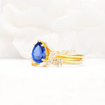 Nature-Inspired Pear Cut Sapphire Engagement Ring Set with Marquise Leaf - White-Gold