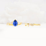 Nature-Inspired Pear Cut Sapphire Engagement Ring Set with Marquise Leaf - Additional view