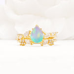 Nature-Inspired Pear Cut Fire Opal Engagement Ring Set with Marquise Leaf - Yellow-Gold