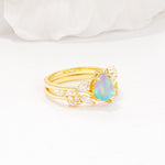 Nature-Inspired Pear Cut Fire Opal Engagement Ring Set with Marquise Leaf - Rose-Gold
