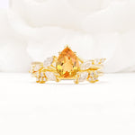 Nature-Inspired Pear Cut Citrine Engagement Ring Set with Marquise Leaf - Yellow-Gold