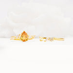 Nature-Inspired Pear Cut Citrine Engagement Ring Set with Marquise Leaf - Additional view