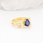 Nature-Inspired Pear Cut Tanzanite Engagement Ring Set with Marquise Leaf - Rose-Gold