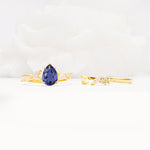 Nature-Inspired Pear Cut Tanzanite Engagement Ring Set with Marquise Leaf - Additional view