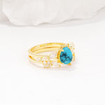 Nature-Inspired Pear Cut Turquoise Engagement Ring Set with Marquise Leaf - Rose-Gold