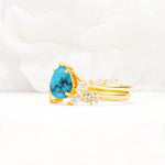 Nature-Inspired Pear Cut Turquoise Engagement Ring Set with Marquise Leaf - White-Gold