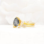 Nature-Inspired Pear Cut Black Rutilated Quartz Engagement Ring Set with Marquise Leaf - White-Gold