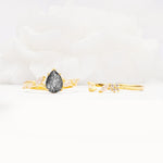 Nature-Inspired Pear Cut Black Rutilated Quartz Engagement Ring Set with Marquise Leaf - Additional view