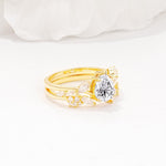 Nature-Inspired Pear Cut Lab Diamond Engagement Ring Set with Marquise Leaf - Rose-Gold