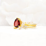Nature-Inspired Pear Cut Garnet Engagement Ring Set with Marquise Leaf - White-Gold