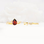 Nature-Inspired Pear Cut Garnet Engagement Ring Set with Marquise Leaf - Additional view