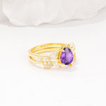 Nature-Inspired Pear Cut Amethyst Engagement Ring Set with Marquise Leaf - Rose-Gold