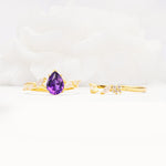 Nature-Inspired Pear Cut Amethyst Engagement Ring Set with Marquise Leaf - Additional view