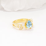 Nature-Inspired Pear Cut Aquamarine Engagement Ring Set with Marquise Leaf - Rose-Gold