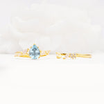 Nature-Inspired Pear Cut Aquamarine Engagement Ring Set with Marquise Leaf - Additional view