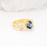 Nature-Inspired Pear Cut Alexandrite Engagement Ring Set with Marquise Leaf - Rose-Gold