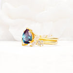 Nature-Inspired Pear Cut Alexandrite Engagement Ring Set with Marquise Leaf - White-Gold