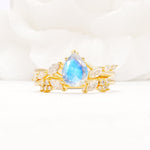 Nature-Inspired Pear Cut Moonstone Engagement Ring Set with Marquise Leaf - Yellow-Gold