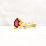 Nature-Inspired Pear Cut Ruby Engagement Ring Set with Marquise Leaf - White-Gold